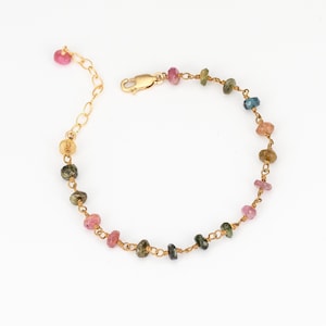 Tourmaline Rosary Bracelet, Gold Vermeil Chain, October Birthstone