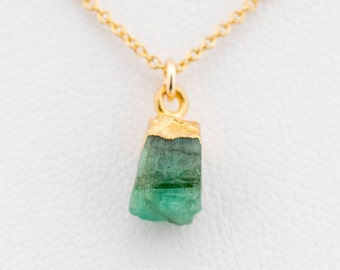 Raw Emerald Necklace  Dainty Emerald Necklace  Gold Emerald Necklace  Silver Emerald Necklace  May Birthstone Necklace  Mother's Day Gift