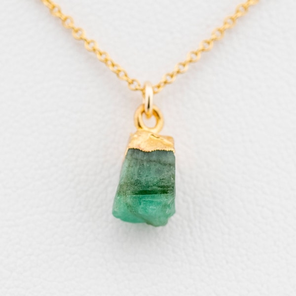 Raw Emerald Necklace, Gold Electroplated, May Birthstone