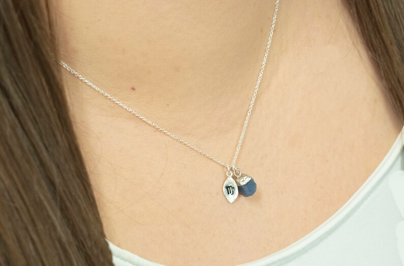 Raw Sapphire Virgo Necklace, Gold-Filled Zodiac Jewelry zdjęcie 4