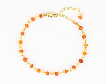 Dainty Carnelian Beaded Bracelet, Gold Vermeil Chain
