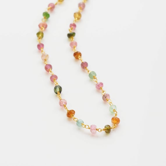 Gold Filled Tourmaline Beaded Choker Gem Crystal Necklace