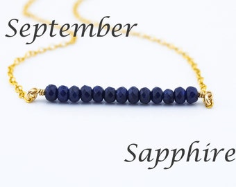 Sapphire Necklace, September Birthstone Necklace, Sapphire Bar Necklace, Raw Sapphire Necklace, Dainty Bar Necklace, Gemstone Bar Necklace