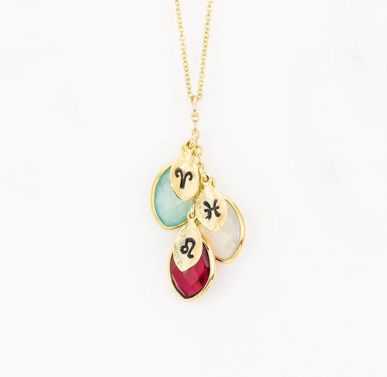 Family Zodiac Necklace Family Birthstone Necklace Zodiac Etsy