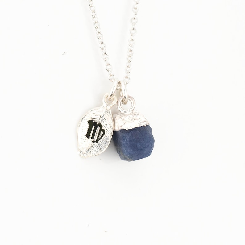 Raw Sapphire Virgo Necklace, Gold-Filled Zodiac Jewelry zdjęcie 3