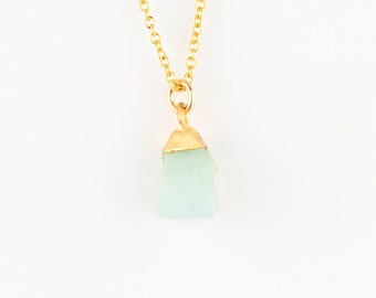 Raw Aquamarine Necklace, Gold Filled, March Birthstone Jewelry