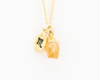 Scorpio Crystal Necklace  Gold Zodiac Necklace  Raw Citrine Scorpio Necklace  November Birthday Gift  Raw Crystal Jewelry  Gift for Daughter