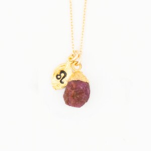 Ruby Zodiac Necklace: Raw Crystal, July Leo Birthstone