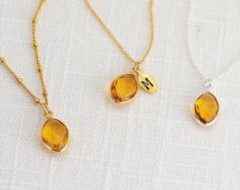 November Birthstone Necklace   Citrine Initial Necklace  Yellow Topaz with Initial Necklace  Jewelry for Daughter  November Gifts for Her