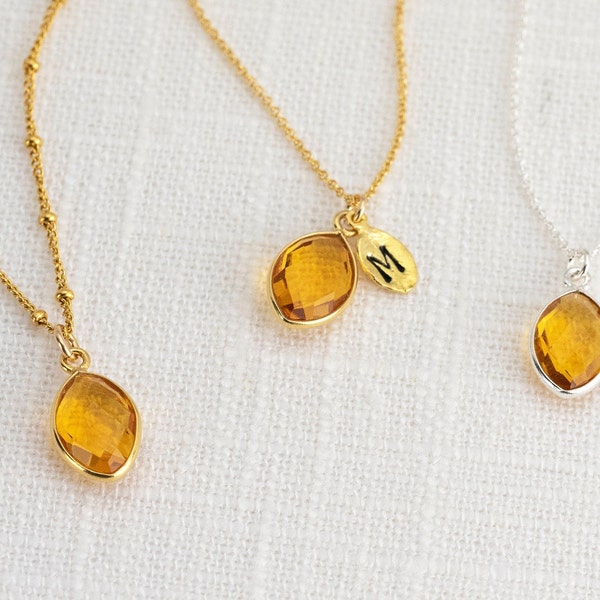 November Birthstone Necklace   Citrine Initial Necklace  Yellow Topaz with Initial Necklace  Jewelry for Daughter  November Gifts for Her