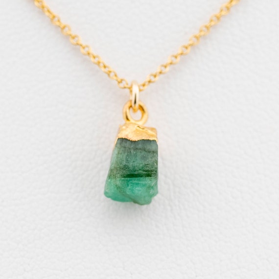 Raw Emerald Necklace Dainty Emerald Necklace Gold Emerald Etsy