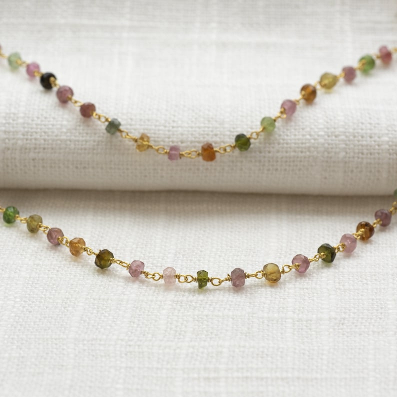 Gold Filled Tourmaline Beaded Choker Gem Crystal Necklace image 4