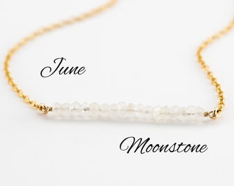 Moonstone Necklace  June Birthstone Necklace  Moonstone Bar Necklace  Silver Moonstone Necklace  June Birthday Gift Moonstone Jewelry