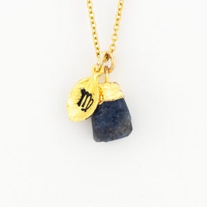 Raw Sapphire Virgo Necklace, Gold-Filled Zodiac Jewelry zdjęcie 1