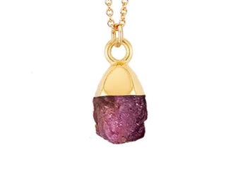 Delicate Raw Ruby Necklace - July Birthstone, Gift for Girlfriend/Wife, Layering Jewelry