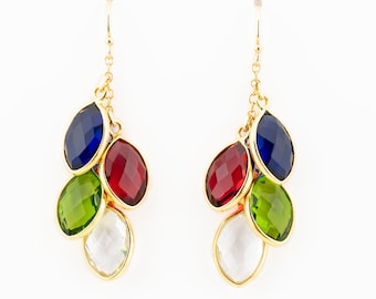 Personalized Family Birthstone Earrings | Custom Mom Dangling Earrings | Perfect Birthday & Mother's Day gift