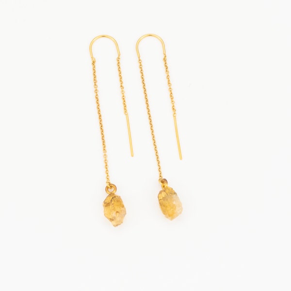 Citrine Threaders Raw Citrine Earrings Crystal Earrings for Daughter November Birthstone Jewelry for Girlfriend Gift for Sister