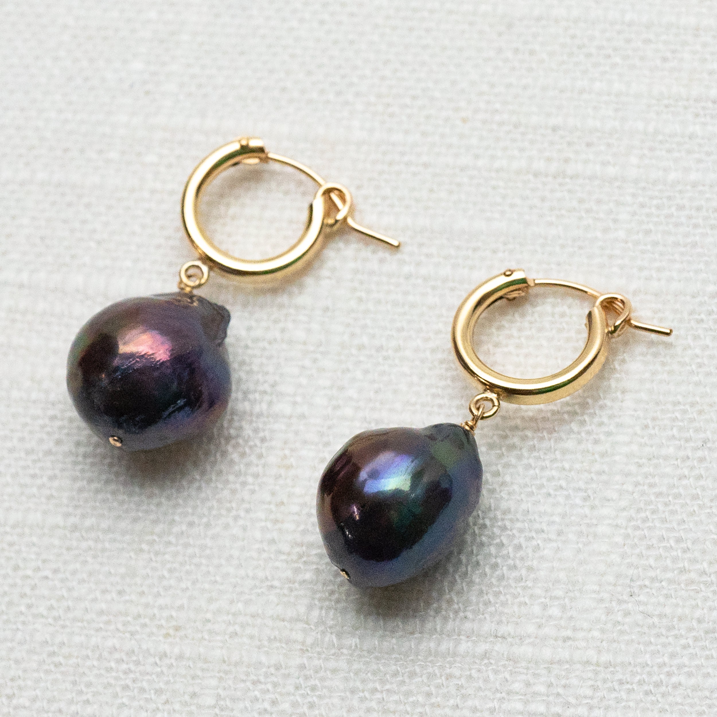 Black Pearl Hoop Earrings in 14K Gold Filled Black Baroque Etsy