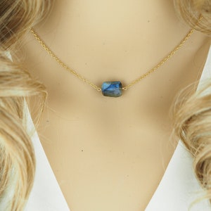 Labradorite Choker  Labradorite Necklace  Celestial Choker Blue Labradorite  Rainbow Labradorite  Raw Labradorite Pendant  Crystal Necklace