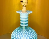 Striking Vintage Fenton Blue Opalescent Hobnail Glass Lamp (Only)