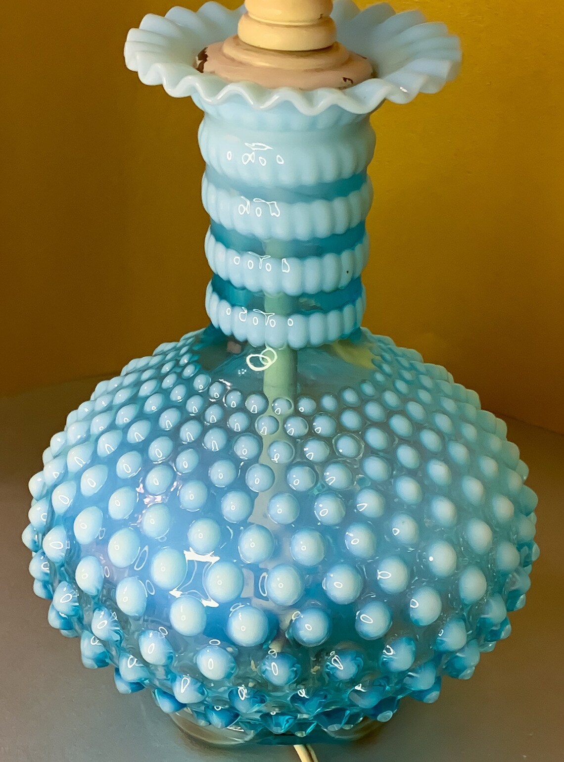 Striking Vintage Fenton Blue Opalescent Hobnail Glass Lamp Etsy