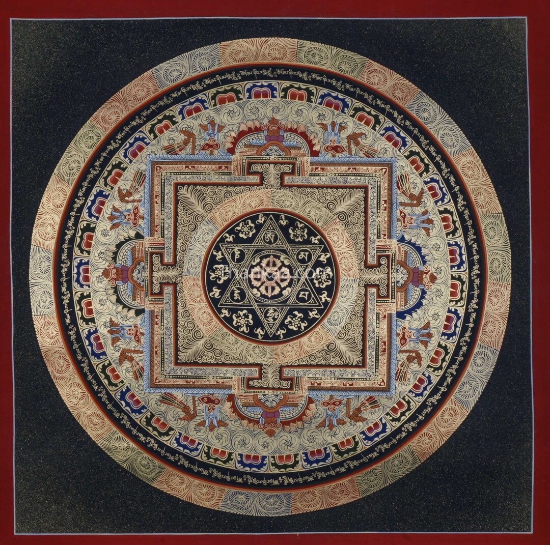 Round Mandala Thangka Authentic Tibetan Handcrafted Artwork in ...