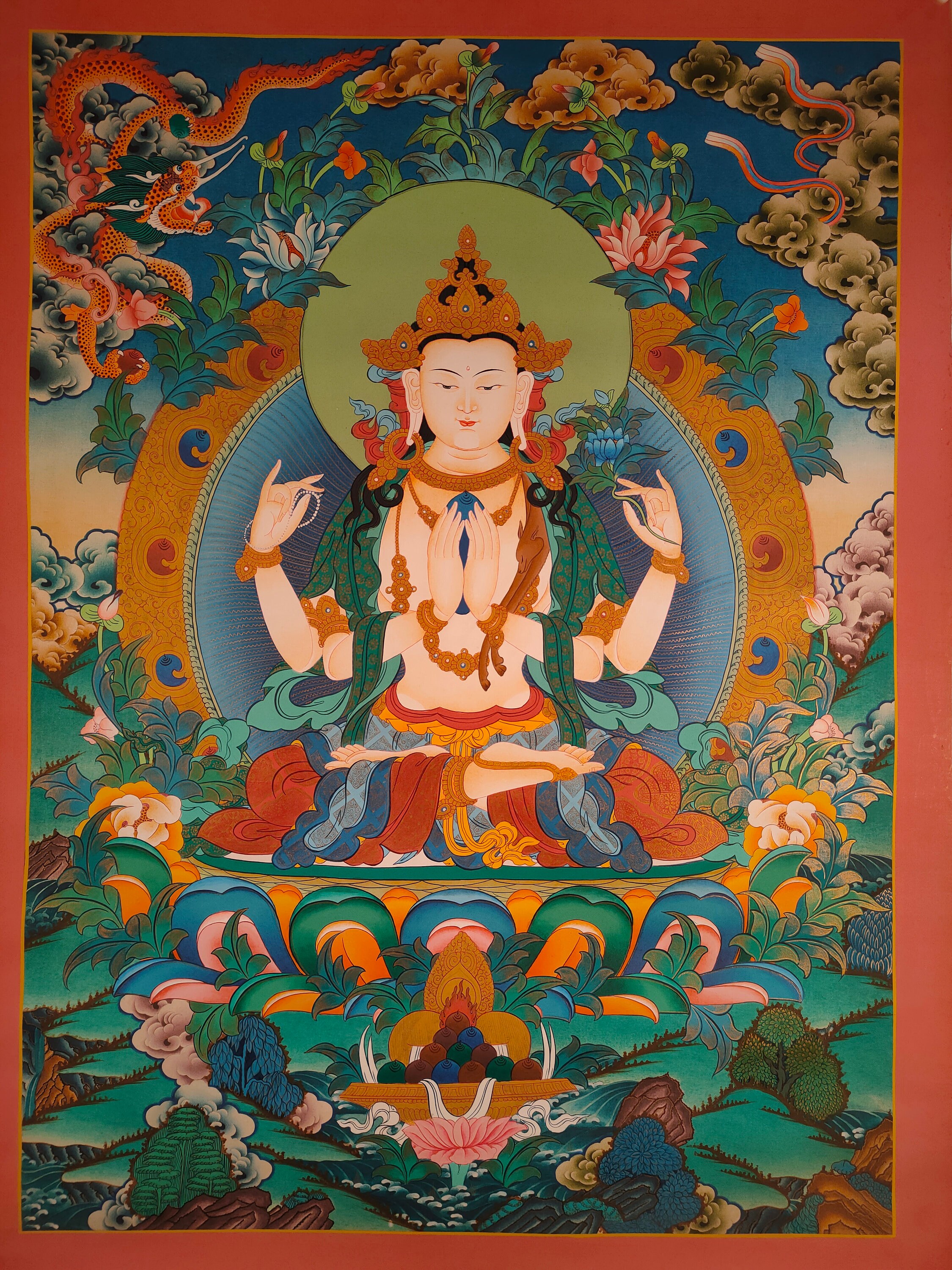 Tibetan thangka thanka painting on cotton canvas handpainted handmade Chenrezig |Changrasi |Chengrechi |Chengreshi