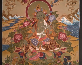 Green Tara | Bodhisattva | Tara | Buddha | Spiritual | Meditation - tibetan hand made (handpainted) thangka thanka painting on cotton canvas