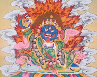 Mahakala Thangka| A Buddhist Protector deity | Tibetan Handmade Thangka Painting for Wall Decor | Spiritual and Religious Art