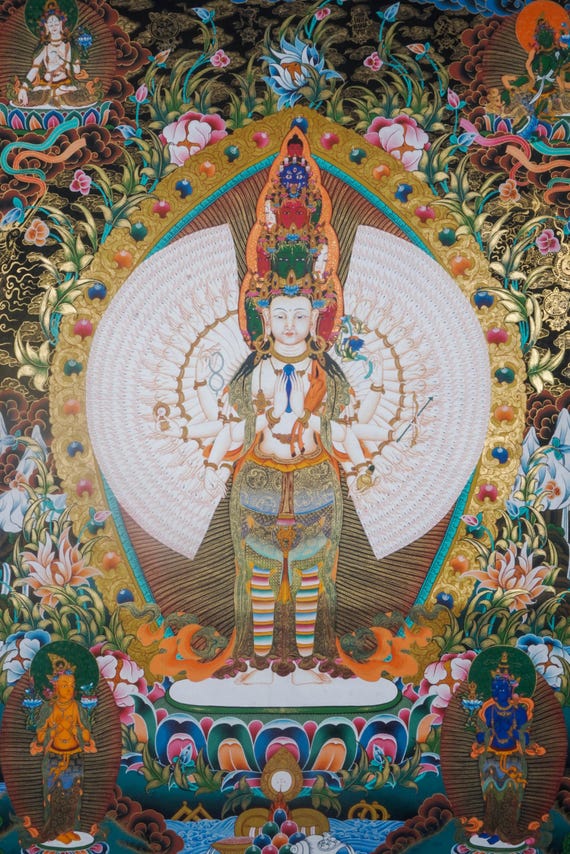 観音タンカ | 伝統的なチベットの芸術作品 | 慈悲の菩薩 | 精神的