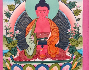 Amitabha Boeddha: een puur land | Tibetaans thangka-schilderij heilig meditatiestuk voor woondecoratie | Wanddecoratie