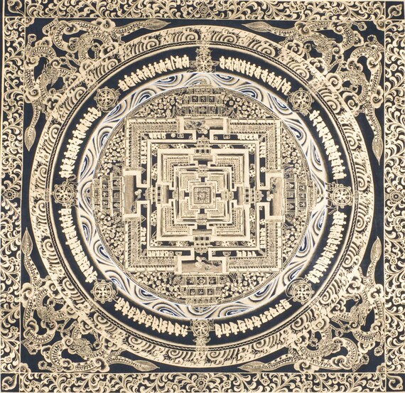 ゴールド カーラチャクラ マンダラ タンカ アート マンダラ 絵画 神聖