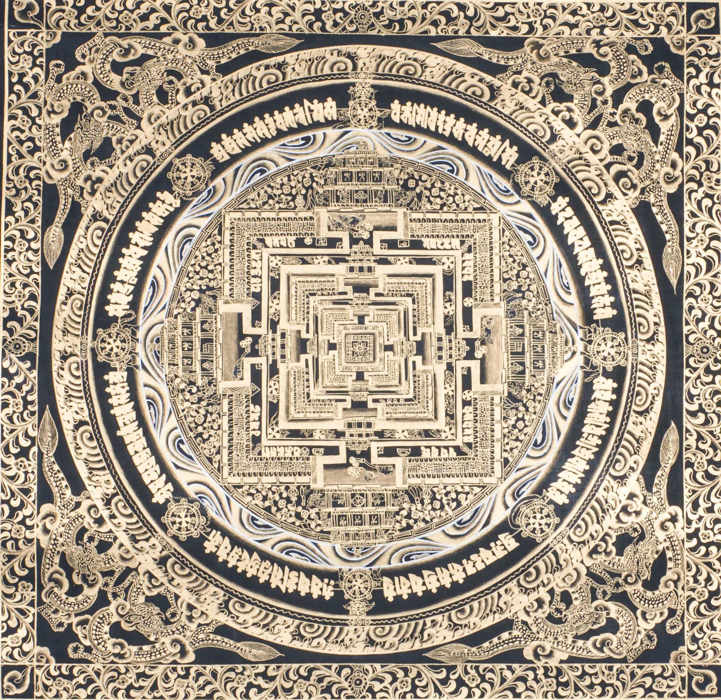 ゴールド カーラチャクラ マンダラ タンカ アート マンダラ 絵画 神聖