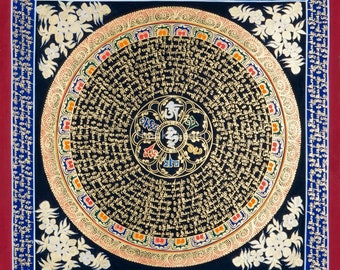 Decorate your home with this Mantra Mandala Thangka Handmade Tibetan art Perfect for meditation altar Wall Decor