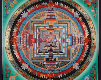 Thangka Painting of Kalachakra Mandala Handmade Tibetan Artwork Perfect for meditation practices Wall Decor