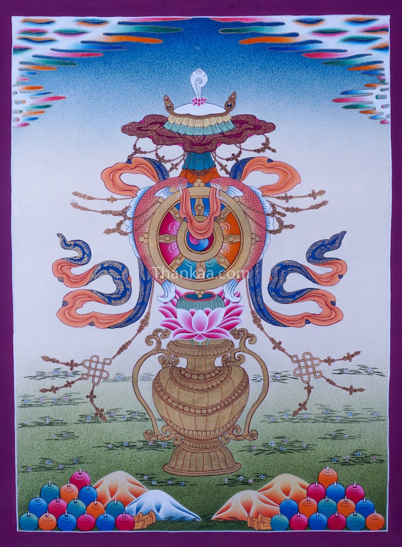 Ashtamangal eight Auspicious Symbols Tibetan Handmade Painting Buddhist