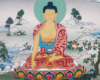 釈迦牟尼仏の真正チベットタンカ美術｜悟りを開いた仏画｜装飾と瞑想の