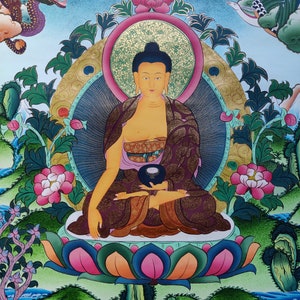 Tibetan art of Shakyamuni Buddha | The Enlightened One | Handmade Canvas Painting | Meditation Practice | Wall Decor