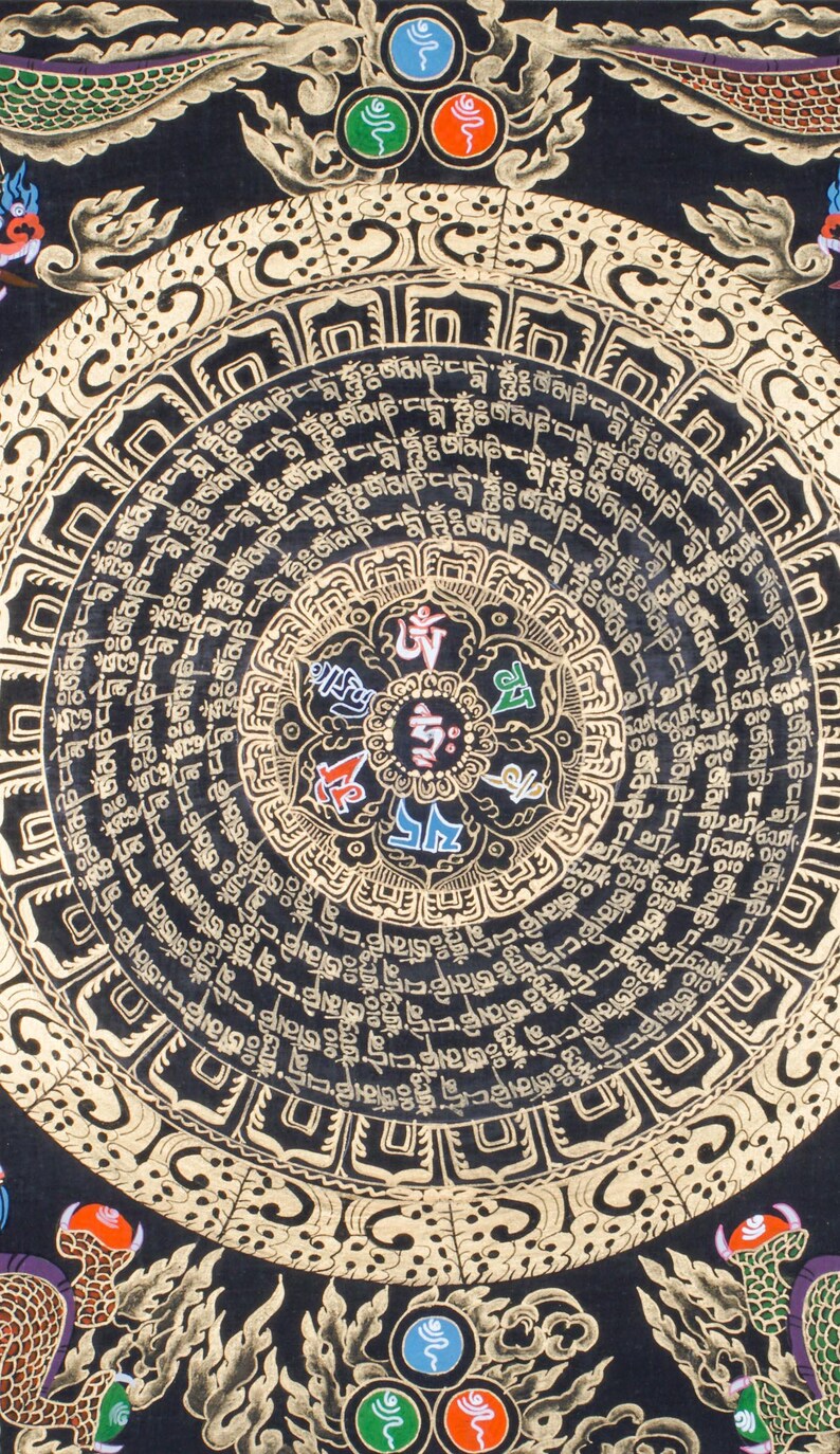 Script Mandala Dragon Mantra Mandala Thangka OM Mandala Handmade Art Sacred Tibetan ...