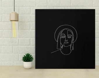 Single line embroidery poster Minimalist framed canvas Hipster Girl wall art
