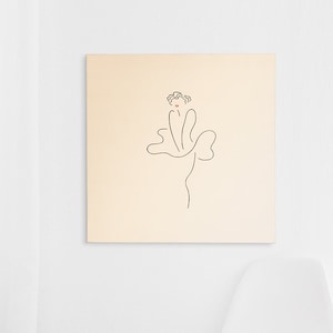 Marilyn Monroe wall art Embroidered canvas poster Single line art Beige Minimalist art decor Modern stitching Simple design canvas