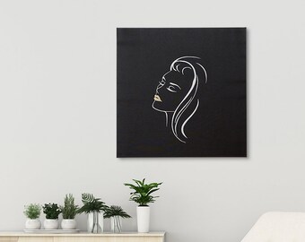 Embroidery canvas poster Modern wall decor Minimalist art on canvas Living room art decor Framed canvas picture Woman urban style poster