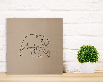 Embroidered bear canvas poster, Single line minimalist framed wall art