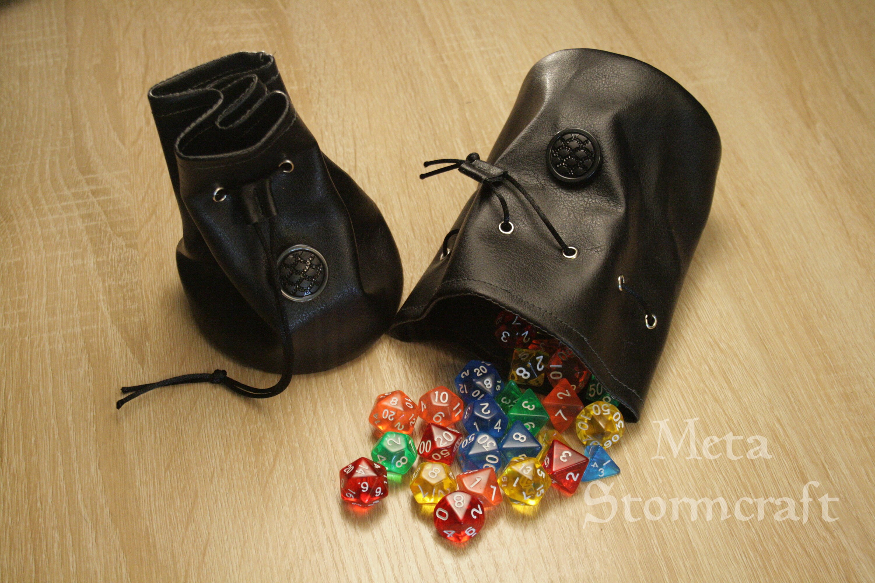 Faux Black Leather Dice Bag with scale button handmade Etsy