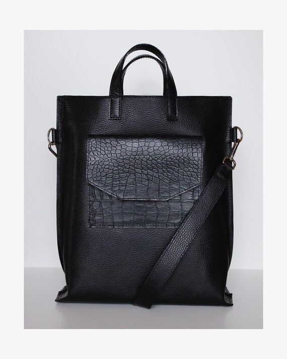 black leather work bag