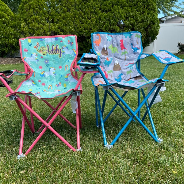 Personalized Embroidered Kids Camp Beach Chair and Bag | First Birthday Gift | Lawn Chair | Unicorn | Dinosaur | baby shower |