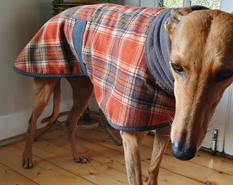 tartan checks in rust and grey...lightweight winter coat in flannel and fleece
