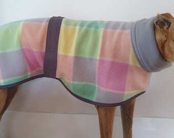 regular checks in lilac and mint...winter coat for a greyhound in vintage wool blanket and fleece