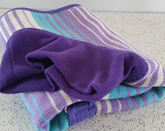 stripes in turquoise and purple...winter coat for a medium sized dog in vintage wool blanket and fleece