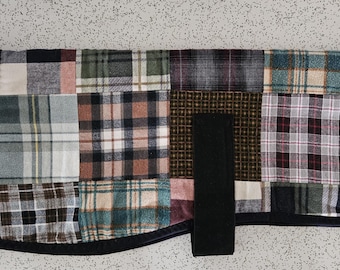 Abrigo ligero de invierno para whippet de franela reciclada, con estampado de cuadros tipo patchwork.